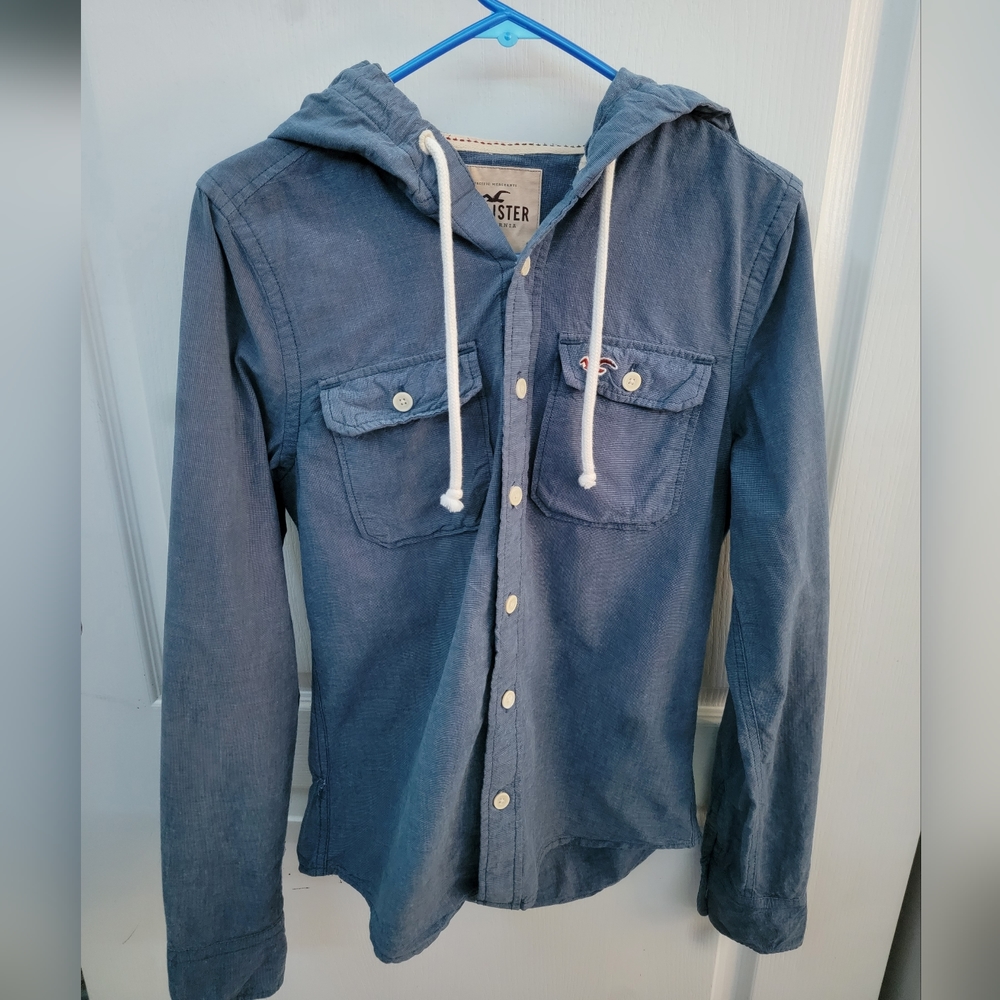 Hollister Denim Hoodie Men's Small Blue Surfer Cut California Button Zip Up